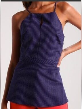 Banana Republic Sadie High Neck Top w/Peplum. Med. blue pinstripe size 4. Great!